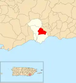 Location of Ancones within the municipality of Arroyo shown in red