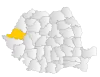 Map of Romania highlighting Arad County