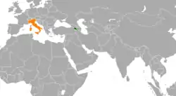 Map indicating locations of Armenia and Italy