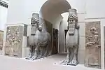 Winged bulls (Neo-Assyrian); c.710 BC; alabaster; height (max): 4.2 m; Louvre