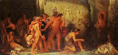 Athenians being Delivered to the Minotaur in the Cretan Labyrinth (1855), 102.5 x: 200 cm., Musée municipal de Bourg-en-Bresse