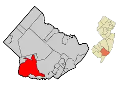 Map of Estell Manor in Atlantic County. Inset: Location of Atlantic County highlighted in the State of New Jersey.
