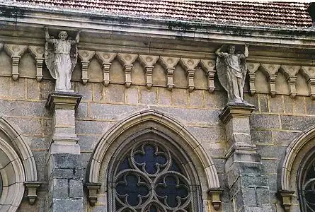 Neo-Gothic angelic atlantes on the Cathedral of Saint Peter of Alcantara in Petrópolis, Brazil