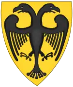 First depiction of the Reichsadler as a double-headed eagle (coat of arms of Otto IV from the Chronica Majora, c. 1250)
