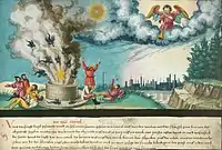 Folio 182. The fifth angel blowing his trumpet (Revelation 9:1-4)