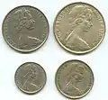 Effigy of Elizabeth II by Arnold Machin displayed on coins minted in 1966.