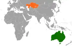 Map indicating locations of Australia and Kazakhstan
