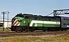 BN 9918, an EMD E9, working on Metra's line to Aurora, Illinois, September 1992