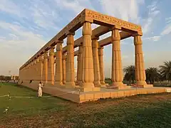 Egyptian Columns with ancient egyptian writing are built on main entrance