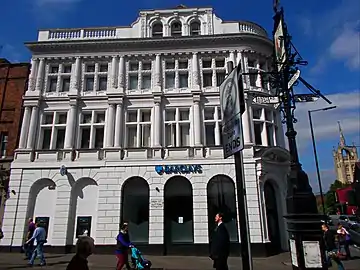 The Barclay's bank building overlooking the historic crossroads