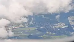 Harbor Isle, as seen towards the bottom right from an airplane. Island Park and the hamlet of Barnum Island are also visible.