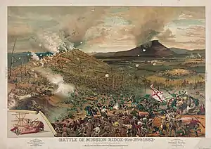 Confederate soldiers face Union troops running toward them