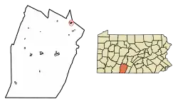 Location of Saxton in Bedford County, Pennsylvania.
