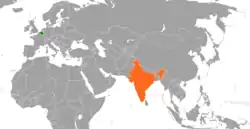 Map indicating locations of Belgium and India