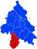 Location of Lazarevac within the city of Belgrade