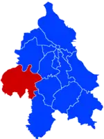 Location of Obrenovac within the city of Belgrade