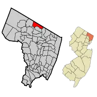 Map highlighting Montvale's location within Bergen County. Inset: Bergen County's location within New Jersey.