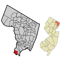 Map highlighting North Arlington's location within Bergen County. Inset: Bergen County's location within New Jersey.