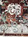 China, mid-Tang Dynasty. Arwork from the Dunhuang Grottos, Yulin Cave number 25 showing a Bird of Life, playing a pipa, with a dancer playing drum