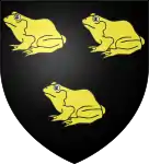 Blason Pharamon: Sable three golden toads.