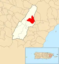 Location of Boquerón within the municipality of Las Piedras shown in red