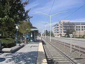 Looking west along the southbound platform at Borregas station
