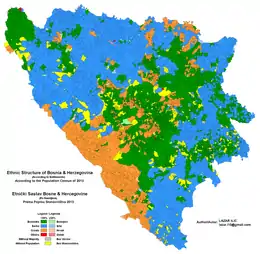 Serbs (blue) in Bosnia and Herzegovina as per 2013 census