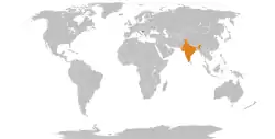 Map indicating locations of Bosnia and Herzegovina and India