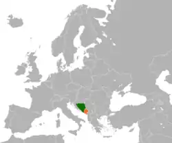 Map indicating locations of Bosnia and Herzegovina and Montenegro