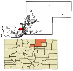 Location of the City of Longmont in Boulder and Weld counties, Colorado.