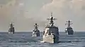 Jinan with U.S. Navy ships in the Atlantic on 3 April 2015.
