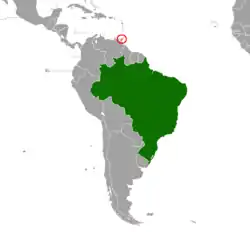 Map indicating locations of Brazil and Trinidad and Tobago