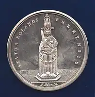 The Bremen Roland on a Medal of 1648 by Johann Blum&nbsp;[de] commemorating the Peace of Westphalia