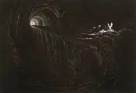 Bridge of Chaos, from Paradise Lost (1824–1827). Mezzotint, plate, 14.3 × 21&nbsp;cm. Museum of Fine Arts, Houston