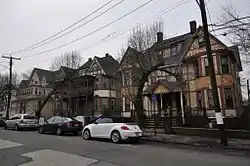 Queen Anne style tenements within the Barnum Palisser historic district in the South End, built by Barnum in the 1870s for working class families