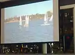 Britannia Yacht Club main lounge screen and trophy case