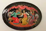 Mstyora miniature brooch:scene from The Tale of Tsar Saltan