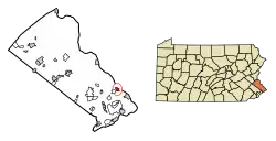 Location of Yardley in Bucks County, Pennsylvania.