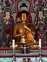 A gilt-bronze statue of Vairocana Buddha, one of the National Treasures of South Korea, at Bulguksa
