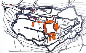 Layout of Shuri Castle; multiple baileys were built around the main hall