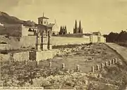 The terrain known as the "Solar del Cid", where his house was located. The monument was erected in 1784. Photo taken in Burgos, ca. 1865–1892.