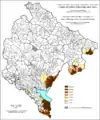 Percent of Albanians by settlements, 1981.