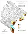 Percent of Albanians by settlements, 1991.