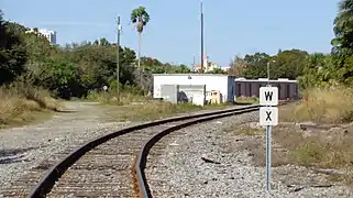 Track just south of Clearwater, where the former ACL segment transitions to the former SAL segment (the former ACL segment originally continued along the dirt road)