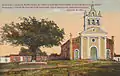 Historic postcard, c.1900, of Nuestra Señora del carmen church and the Tamarind tree monument, both built during the colonial times, the 2 first elements of the park.