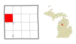 Location within Missaukee County and an administered portion of the Jennings CDP (pink)