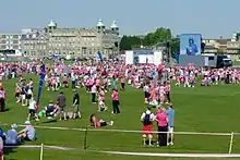 Race for Life 2011 at Parker's Piece. The turreted building in the background is the De Vere University Arms Hotel.