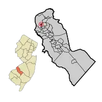 Woodlynne highlighted in Camden County. Inset: Location of Camden County in New Jersey.