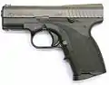 Caracal SC sub-compact pistol, with fibre optic front sight insert and magazine with a finger rest for extra grip.
