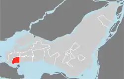 Location on the Island of Montreal.  (Outlined areas indicate demerged municipalities).